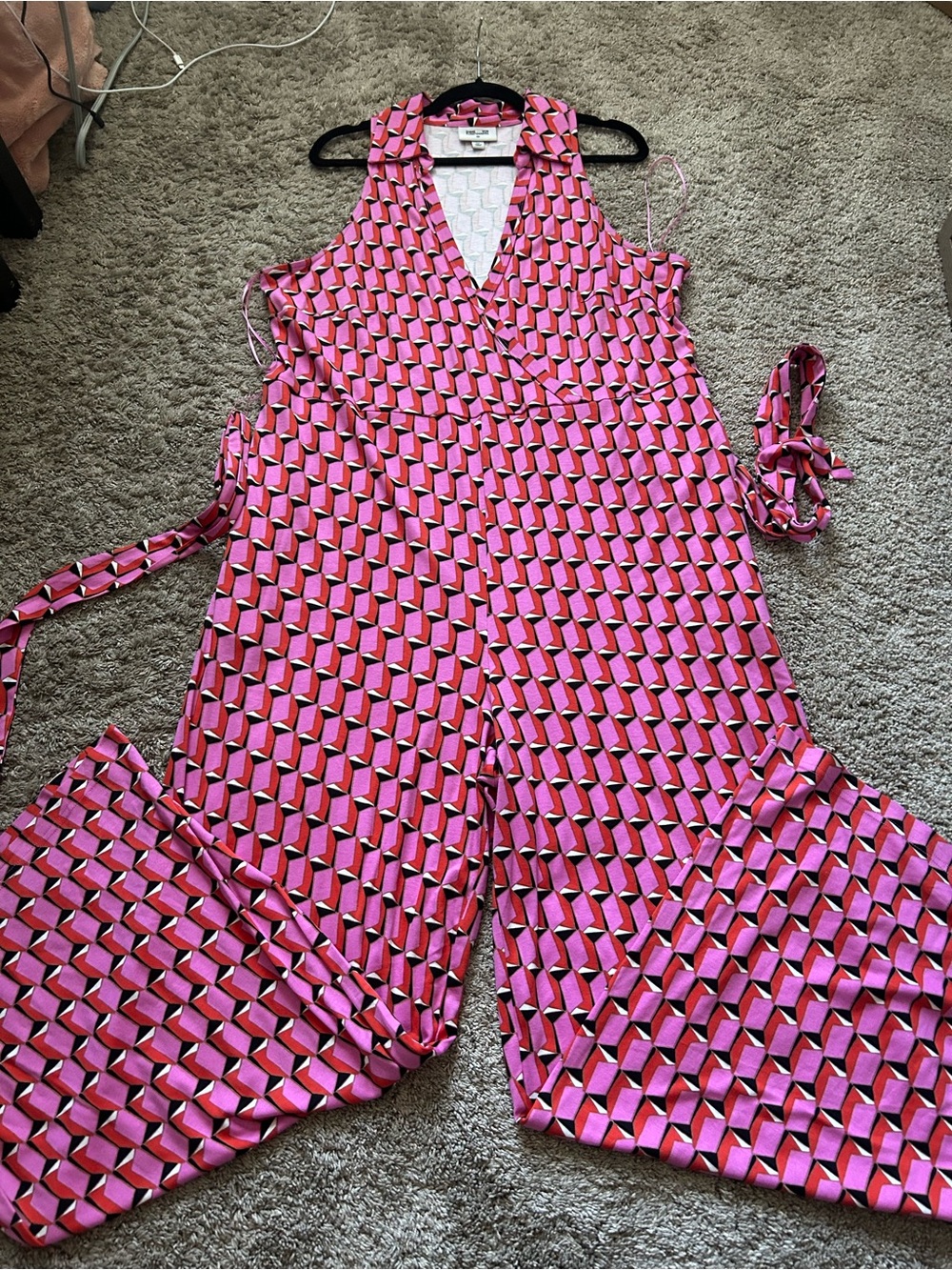 Diane Von Furstenberg Pink Geometric Wrap Jumpsuit